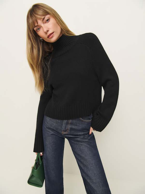 Brooke Cashmere Cropped Turtleneck - Black